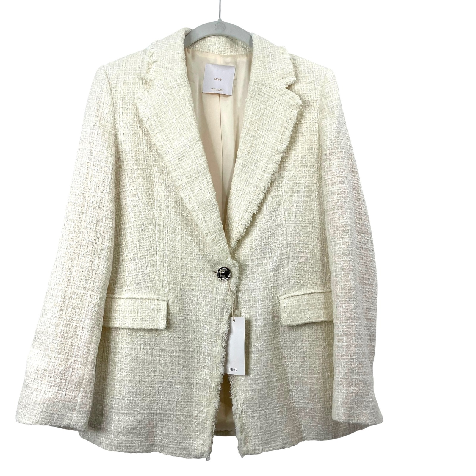 New Mango Quintin Tweed Blazer Jacket Size M Cream Old Money Single Button